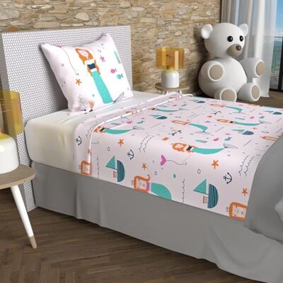 Soleil d'ocre , Juego de sábanas 180 x 290 cm SIRENES Rose, 100% algodón 57 Hilos/cm² Soleil d'ocre , Juego de sábanas 180 x 290 cm SIRENES Rose, 100% algodón 57 Hilos/cm²