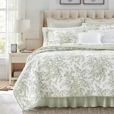 Laura Ashley Ropa de Cama Reversible de algodón con Fundas a Juego, decoración Ligera para el hogar para Todas Las Estaciones, poliéster, Verde/Blanco, tamaño Queen Laura Ashley Ropa de Cama Reversible de algodón con Fundas a Juego, decoración Ligera para el hogar para Todas Las Estaciones, poliéster, Verde/Blanco, tamaño Queen