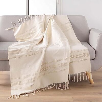 Douceur d'Intérieur Doreline Manta, con Flecos, 125 x 150 cm, algodón Jacquard e Hilos Metalizados Douceur d'Intérieur Doreline Manta, con Flecos, 125 x 150 cm, algodón Jacquard e Hilos Metalizados