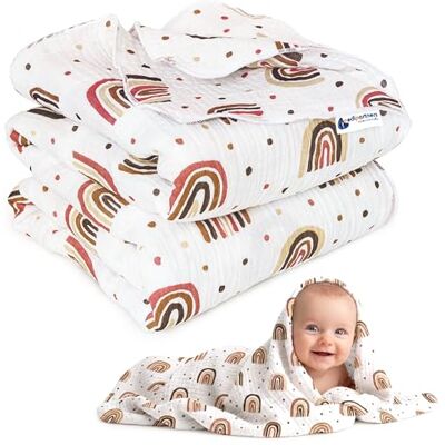 Medi Partners Manta de Muselina para Bebe 100x150cm Mantas Recien Nacido Mantita Bebes 100% Algodon Blanket Verano Bebés Universal Confortable (Arcoíris) Medi Partners Manta de Muselina para Bebe 100x150cm Mantas Recien Nacido Mantita Bebes 100% Algodon Blanket Verano Bebés Universal Confortable (Arcoíris)