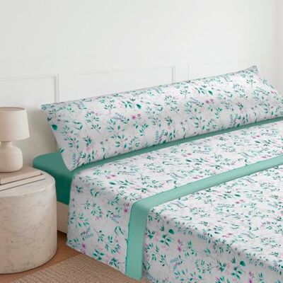 Mercury – Juego Sábanas de Cama Estampadas 3 Piezas (50% algodón/50% poliéster) Incluye Funda de Almohada + Encimera + Bajera Ajustable. (Cama de 150 cm, Aguamarina) Mercury – Juego Sábanas de Cama Estampadas 3 Piezas (50% algodón/50% poliéster) Incluye Funda de Almohada + Encimera + Bajera Ajustable. (Cama de 150 cm, Aguamarina)