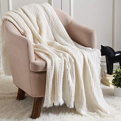 CREVENT Decoración Familiar del sofá Cama de Mantas de Punto Bohemio de la Granja Cresent, Suave, cálida y cómoda, Ligero (127x152 cm Marfil/Crema) CREVENT Decoración Familiar del sofá Cama de Mantas de Punto Bohemio de la Granja Cresent, Suave, cálida y cómoda, Ligero (127x152 cm Marfil/Crema)