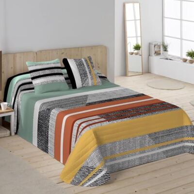 NATURALS Colcha Bouti Estampada Cama 135 (235x260 cm) Microfibra Extrasuave 1 Funda de Cojín 50x50 cm Cubrecama Acolchado a Líneas Ideal Primavera y Verano NATURALS Colcha Bouti Estampada Cama 135 (235x260 cm) Microfibra Extrasuave 1 Funda de Cojín 50x50 cm Cubrecama Acolchado a Líneas Ideal Primavera y Verano