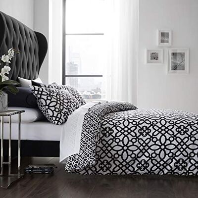 Catherine Lansfield Hometextiles Juego de Funda nórdica de algodón, Blanco/Negro, 155x220+80x80 Catherine Lansfield Hometextiles Juego de Funda nórdica de algodón, Blanco/Negro, 155x220+80x80