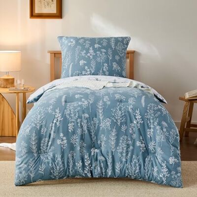 Bedsure Edredon Cama 80 Edredón sin Funda Estampado 300 g/m² 1x Nórdico 135x200, 1x Fundas de Almohada 80x80, Temperatura Regulada Oeko-Tex Lavable a Máquina, Gris Azulado Bedsure Edredon Cama 80 Edredón sin Funda Estampado 300 g/m² 1x Nórdico 135x200, 1x Fundas de Almohada 80x80, Temperatura Regulada Oeko-Tex Lavable a Máquina, Gris Azulado