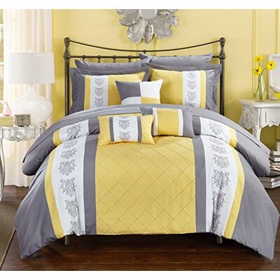Chic Home Juego con sábanas, edredón Alternativo de plumón con Bloques de Color con Fundas, 3 Almohadas Decorativas y Ropa de Cama, tamaño Individual, Queen y King, algodón, Amarillo Chic Home Juego con sábanas, edredón Alternativo de plumón con Bloques de Color con Fundas, 3 Almohadas Decorativas y Ropa de Cama, tamaño Individual, Queen y King, algodón, Amarillo