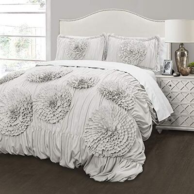 Lush Decor Serena Comforter Ruched Flower 3 Piece Set King Light Gray Juego de edredón, Poliéster, Gris Claro, Rey, Matrimonio Lush Decor Serena Comforter Ruched Flower 3 Piece Set King Light Gray Juego de edredón, Poliéster, Gris Claro, Rey, Matrimonio