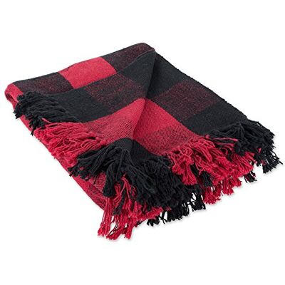 DII , Buffalo Check Collection, Manta rústica con borlas, 127 x 152 cm, Tango Rojo y Negro DII , Buffalo Check Collection, Manta rústica con borlas, 127 x 152 cm, Tango Rojo y Negro