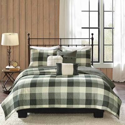 Madison Park Ridge Juego de Ropa de Cama tamaño matrimonial/Queen, Gris, a Cuadros, 6 Piezas, Colcha Acolchada de Microfibra Ultra Suave Madison Park Ridge Juego de Ropa de Cama tamaño matrimonial/Queen, Gris, a Cuadros, 6 Piezas, Colcha Acolchada de Microfibra Ultra Suave