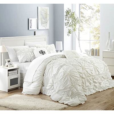Chic Home Halpert Pinch Pleat Funda Voile Floral Bordado Colcha 6 Piezas, Blanco, Matrimonio Doble Chic Home Halpert Pinch Pleat Funda Voile Floral Bordado Colcha 6 Piezas, Blanco, Matrimonio Doble
