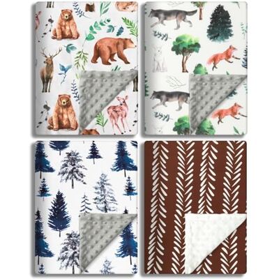 Jola's House Paquete de 4 mantas suaves para bebé (30 x 40 pulgadas, unisex, para niñas o niños, transpirables, neutrales, de doble capa, con respaldo de puntos y animales impresos para recién nacidos (estampado Jola's House Paquete de 4 mantas suaves para bebé (30 x 40 pulgadas, unisex, para niñas o niños, transpirables, neutrales, de doble capa, con respaldo de puntos y animales impresos para recién nacidos (estampado