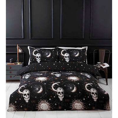 Rapport Home Tarot Juego de Funda nórdica de Microfibra para Cama Individual, diseño de Calaveras y Estrellas, Color Negro Rapport Home Tarot Juego de Funda nórdica de Microfibra para Cama Individual, diseño de Calaveras y Estrellas, Color Negro