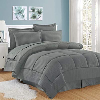 Sweet Home Collection Juego de edredón, falda de cama y funda de almohada, gris, King (paquete de 1) Sweet Home Collection Juego de edredón, falda de cama y funda de almohada, gris, King (paquete de 1)