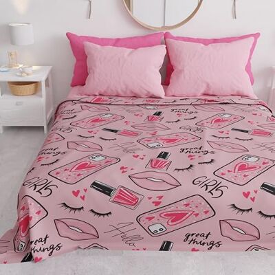 PETTI ARTIGIANI ITALIANI , Cubrecamas Infantil Individual, Primavera/Verano, Manta Ligera de una Plaza de 165 x 260 cm, con Estampado Lipstick, 100% Made in Italy PETTI ARTIGIANI ITALIANI , Cubrecamas Infantil Individual, Primavera/Verano, Manta Ligera de una Plaza de 165 x 260 cm, con Estampado Lipstick, 100% Made in Italy