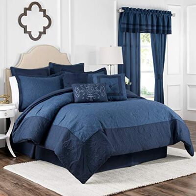 Vue Modern Farmhouse Medallion Colcha de Cama de poliéster, Azul, tamaño Queen Vue Modern Farmhouse Medallion Colcha de Cama de poliéster, Azul, tamaño Queen