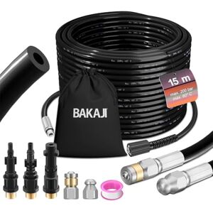 BAKAJI Sonda desatascadora de tubos de alta presión de 200 bar, sistema antitorsión con funda, 3 adaptadores, 2 boquillas fijas y giratorias, compatible con hidrolimpiadora Kärcher K2-K7 Lavor (15 BAKAJI Sonda desatascadora de tubos de alta presión de 200 bar, sistema antitorsión con funda, 3 adaptadores, 2 boquillas fijas y giratorias, compatible con hidrolimpiadora Kärcher K2-K7 Lavor (15