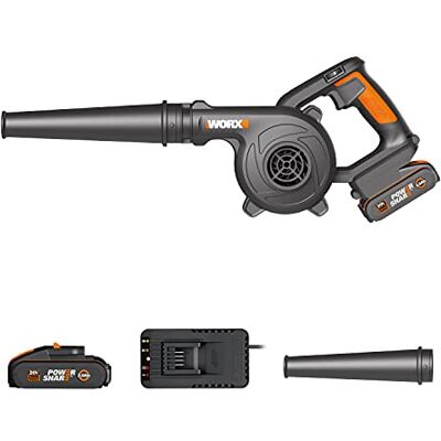 WORX Soplador Ligero 20V Máx. PowerShare Incluye 1 batería 2Ah y Cargador 3 velocidades, ergonómico y Potente Ideal para soplados de Taller Negro y Naranja WORX Soplador Ligero 20V Máx. PowerShare Incluye 1 batería 2Ah y Cargador 3 velocidades, ergonómico y Potente Ideal para soplados de Taller Negro y Naranja