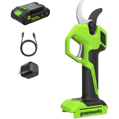 Greenworks Tijera Eléctrica 24V con Batería 2,0Ah & Cargador USB-C 30W, Motor Brushless, Cuchillas Acero, Apertura 22/32 mm, Pantalla LED, Tijera Poda A1 Greenworks Tijera Eléctrica 24V con Batería 2,0Ah & Cargador USB-C 30W, Motor Brushless, Cuchillas Acero, Apertura 22/32 mm, Pantalla LED, Tijera Poda A1