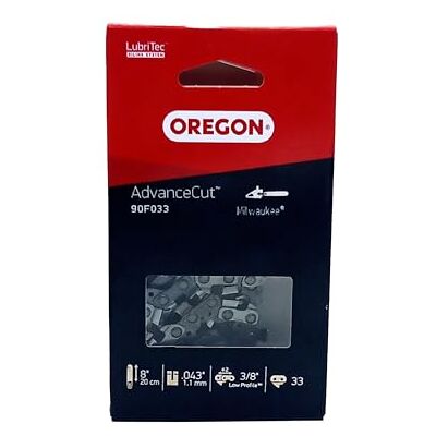 Oregon Cadena de motosierra de paso 3/8 LP, calibre .043" (1,1 mm) para espada de 8" (20 cm), 33 eslabones motrices – Cadena de repuesto compatible con Milwaukee M18 FHS20-0 M18 FHS20, Ryobi RY18CS20A Oregon Cadena de motosierra de paso 3/8 LP, calibre .043" (1,1 mm) para espada de 8" (20 cm), 33 eslabones motrices – Cadena de repuesto compatible con Milwaukee M18 FHS20-0 M18 FHS20, Ryobi RY18CS20A