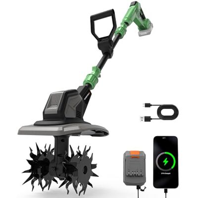 WORKPRO X Motoazada Eléctrica a Batería 20V con 4,0Ah, Cultivador de Jardín Inalámbrico, Ancho de Trabajo 20 cm, Profundidad 20 cm, Ruedas Ajustables, Mango Plegable WORKPRO X Motoazada Eléctrica a Batería 20V con 4,0Ah, Cultivador de Jardín Inalámbrico, Ancho de Trabajo 20 cm, Profundidad 20 cm, Ruedas Ajustables, Mango Plegable