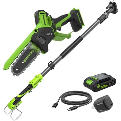 Greenworks 24V Mini motosierra 2-en-1 sin escobillas, motosierra inalámbrica a batería 15cm/6in, velocidad de corte 7,8m/s, podadora eléctrica con batería 2Ah y cargador 30W Greenworks 24V Mini motosierra 2-en-1 sin escobillas, motosierra inalámbrica a batería 15cm/6in, velocidad de corte 7,8m/s, podadora eléctrica con batería 2Ah y cargador 30W