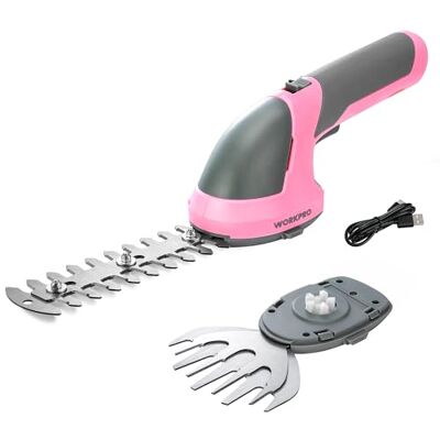 WORKPRO Tijeras Cortacésped y Arreglasetos 2 en 1, 7,2 V Cortasetos a Batería 2 Ah, Tijeras Arreglaseto con 2 Tipos de Cuchillas Ancho de Corte 100 mm, 150 mm, Herramienta para Jardín (Rosa) WORKPRO Tijeras Cortacésped y Arreglasetos 2 en 1, 7,2 V Cortasetos a Batería 2 Ah, Tijeras Arreglaseto con 2 Tipos de Cuchillas Ancho de Corte 100 mm, 150 mm, Herramienta para Jardín (Rosa)