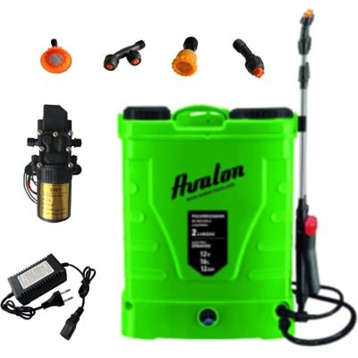 Avalon Pulverizador Mochila de 2 lanzas Pack con Bomba de Repuesto, batería Recargable, Tanque 16 L, Verde. Incluye Cargador de 12V y 1,7A Avalon Pulverizador Mochila de 2 lanzas Pack con Bomba de Repuesto, batería Recargable, Tanque 16 L, Verde. Incluye Cargador de 12V y 1,7A