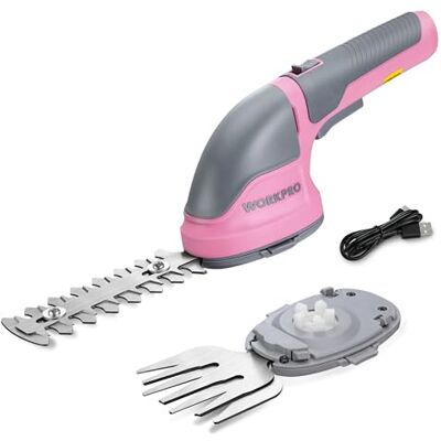WORKPRO 3.6V Tijeras Cortacésped y Arreglasetos 2 en 1, Cortasetos a Batería 2 Ah, Tijeras Arreglaseto con 2 Tipos de Cuchillas Ancho de Corte 75 mm, 118 mm, Herramienta para Jardín (Rosa) WORKPRO 3.6V Tijeras Cortacésped y Arreglasetos 2 en 1, Cortasetos a Batería 2 Ah, Tijeras Arreglaseto con 2 Tipos de Cuchillas Ancho de Corte 75 mm, 118 mm, Herramienta para Jardín (Rosa)