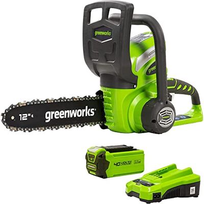 Greenworks Motosierra con mango batería G40CS30K2, Li-Ion 40V 4,2 m/s velocidad de cadena,30 cm longitud de espada, 120 ml volumen tanque aceite, incluye batería de 2Ah y cargador Greenworks Motosierra con mango batería G40CS30K2, Li-Ion 40V 4,2 m/s velocidad de cadena,30 cm longitud de espada, 120 ml volumen tanque aceite, incluye batería de 2Ah y cargador