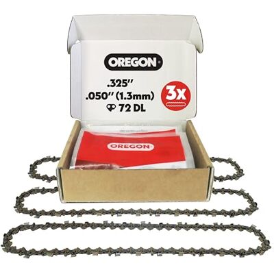 Oregon Pack de 3 Cadenas de Motosierra de Paso,325", Calibre .050" (1,3 mm) para Espada de 18" (45 cm), 72 Eslabones Motrices – Cadena de Repuesto, Compatible Husqvarna, Makita, Hitachi y más Oregon Pack de 3 Cadenas de Motosierra de Paso,325", Calibre .050" (1,3 mm) para Espada de 18" (45 cm), 72 Eslabones Motrices – Cadena de Repuesto, Compatible Husqvarna, Makita, Hitachi y más