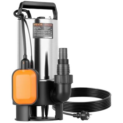 VEVOR 710 W Bomba de Sumidero Sumergible, Bomba de Sumidero de Acero Inoxidable 20000 L/H con Interruptor de Flotador Automático y Altura de Descarga de 9 m, para Evacuación de Aguas Residuales VEVOR 710 W Bomba de Sumidero Sumergible, Bomba de Sumidero de Acero Inoxidable 20000 L/H con Interruptor de Flotador Automático y Altura de Descarga de 9 m, para Evacuación de Aguas Residuales