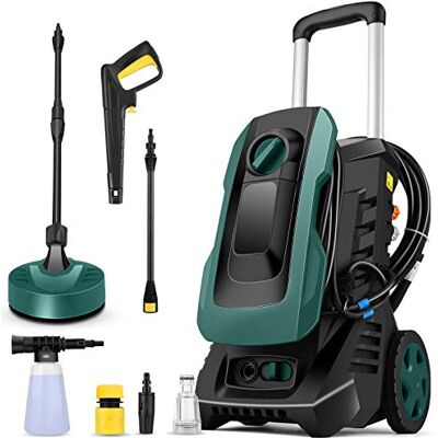 COOCHEER Limpiador de Alta presión de 1800 W con Boquilla 3 en 1, Boquilla de Espuma, Pistola de Alta presión, Manguera de 5 m, Cable de 5 m, presión: 135 Bar, caudal máximo: 590 litros por Hora COOCHEER Limpiador de Alta presión de 1800 W con Boquilla 3 en 1, Boquilla de Espuma, Pistola de Alta presión, Manguera de 5 m, Cable de 5 m, presión: 135 Bar, caudal máximo: 590 litros por Hora