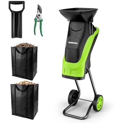 WORKPRO Trituradora de Jardin Eléctrica Cuchillas 2500W con Tijeras de Podar, Biotrituradora de Ramas Ø44 mm, 4300 RPM, Trituradora de Hojas con 2 Bolsas de 45 L, Trituradora para Residuos de Jardín WORKPRO Trituradora de Jardin Eléctrica Cuchillas 2500W con Tijeras de Podar, Biotrituradora de Ramas Ø44 mm, 4300 RPM, Trituradora de Hojas con 2 Bolsas de 45 L, Trituradora para Residuos de Jardín
