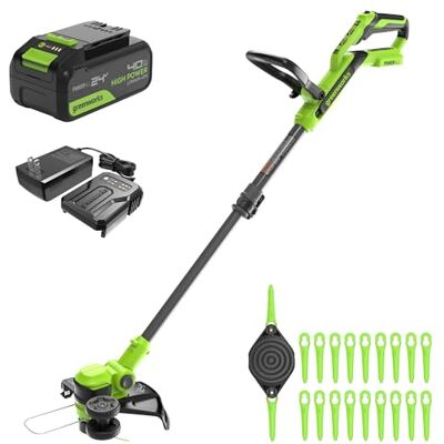 Greenworks 24V desbrozadora bateria, 30 cm de Ancho de Corte, rotación de 90°, Incl. Carrete de Alambre y 20 Cuchillas de plástico, Incl. batería de 2.0 Ah y Cargador Greenworks 24V desbrozadora bateria, 30 cm de Ancho de Corte, rotación de 90°, Incl. Carrete de Alambre y 20 Cuchillas de plástico, Incl. batería de 2.0 Ah y Cargador
