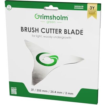 Grimsholm Green Cuchilla para desbrozadora, 3 dientes, 2 mm / 255 mm / 25,4 mm (1") Grimsholm Green Cuchilla para desbrozadora, 3 dientes, 2 mm / 255 mm / 25,4 mm (1")