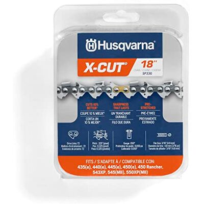 Husqvarna X-Cut SP33G Cadena de motosierra de 18 pulgadas, paso de 325 pulgadas, calibre 50 pulgadas, 72 eslabones de transmisión, repuesto de hoja de motosierra preestirada con lubricación superior Husqvarna X-Cut SP33G Cadena de motosierra de 18 pulgadas, paso de 325 pulgadas, calibre 50 pulgadas, 72 eslabones de transmisión, repuesto de hoja de motosierra preestirada con lubricación superior