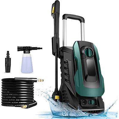 COOCHEER Limpiador de Alta presión con Boquilla 3 en 1, Pistola de Alta presión, presión de 135 Bares, caudal máximo de 590 l/h, 1800 W, Botella de jabón con Boquilla de Espuma, Manguera de 5 m, Cable de 5 m. COOCHEER Limpiador de Alta presión con Boquilla 3 en 1, Pistola de Alta presión, presión de 135 Bares, caudal máximo de 590 l/h, 1800 W, Botella de jabón con Boquilla de Espuma, Manguera de 5 m, Cable de 5 m.