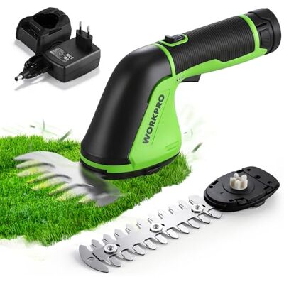 WORKPRO 12V Tijera Cortacésped y Arreglasetos 2 en 1, Cortasetos Eléctrico para Césped y Arbustos con 2 Cuchillas, Tijeras Eléctricos de Jardín con Batería y Cargador WORKPRO 12V Tijera Cortacésped y Arreglasetos 2 en 1, Cortasetos Eléctrico para Césped y Arbustos con 2 Cuchillas, Tijeras Eléctricos de Jardín con Batería y Cargador
