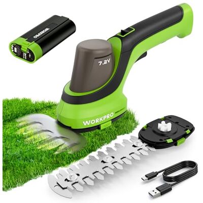 WORKPRO 7,2 V Cortasetos de Batería 2 en 1, Tijeras sin Cable para Césped y Arbustos, 2 Cuchillas, Ancho 100 mm, Longitud 150 mm, Batería 2000 mAh, para Bordes del Césped y Poda de Setos WORKPRO 7,2 V Cortasetos de Batería 2 en 1, Tijeras sin Cable para Césped y Arbustos, 2 Cuchillas, Ancho 100 mm, Longitud 150 mm, Batería 2000 mAh, para Bordes del Césped y Poda de Setos