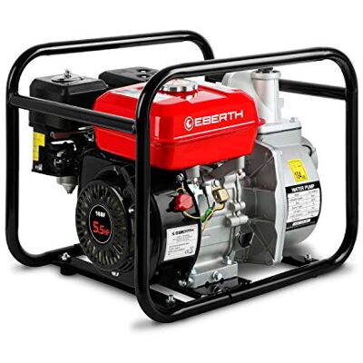 EBERTH Motobomba de agua a gasolina, motor de 4T y 5,5CV, caudal de 30.000l/h, conexión de 2 pulgadas, altura de aspiración de 7m y de impulsión de 30m, arranque por cable y con marco metálica EBERTH Motobomba de agua a gasolina, motor de 4T y 5,5CV, caudal de 30.000l/h, conexión de 2 pulgadas, altura de aspiración de 7m y de impulsión de 30m, arranque por cable y con marco metálica
