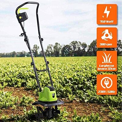BAKAJI Motoazada para huerto eléctrico Potencia 750W Zappadora de Motor eléctrico 4 Cuchillas de 20cm Ancho de Trabajo 32 cm Velocidad 380 RPM con Mango ergonómico para Cultivos de jardín BAKAJI Motoazada para huerto eléctrico Potencia 750W Zappadora de Motor eléctrico 4 Cuchillas de 20cm Ancho de Trabajo 32 cm Velocidad 380 RPM con Mango ergonómico para Cultivos de jardín