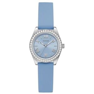 GUESS Reloj de Pulsera para Mujer Mini Luna de 30 mm de Acero Inoxidable Plateado, Esfera Azul, Cuarzo, Cristal Mineral, circonita, 3 ATM, Correa de Silicona Blanca de 14 mm GUESS Reloj de Pulsera para Mujer Mini Luna de 30 mm de Acero Inoxidable Plateado, Esfera Azul, Cuarzo, Cristal Mineral, circonita, 3 ATM, Correa de Silicona Blanca de 14 mm