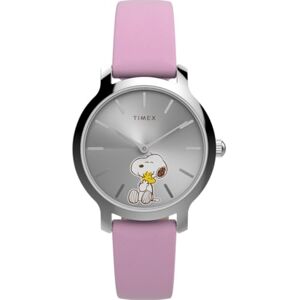 Timex Peanuts TW2Y26000 Reloj de cuarzo para mujer, correa de piel rosa con esfera plateada, 31 mm Timex Peanuts TW2Y26000 Reloj de cuarzo para mujer, correa de piel rosa con esfera plateada, 31 mm