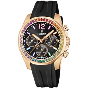 Festina Reloj Mujer Analógico de Caucho Negro Movimiento de Cuarzo Cronógrafo Cristal Mineral de Alta Resistencia Resistente al Agua 10 ATM Boyfriend Collection Festina Reloj Mujer Analógico de Caucho Negro Movimiento de Cuarzo Cronógrafo Cristal Mineral de Alta Resistencia Resistente al Agua 10 ATM Boyfriend Collection
