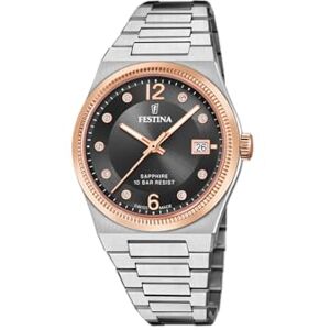 Festina Swiss Made Reloj Mujer Analógico de Acero Inoxidable 316l Plateado Movimiento de Cuarzo Cristal de Zafiro de Alta Resistencia Resistente al Agua 10 ATM Calendario Festina Swiss Made Reloj Mujer Analógico de Acero Inoxidable 316l Plateado Movimiento de Cuarzo Cristal de Zafiro de Alta Resistencia Resistente al Agua 10 ATM Calendario
