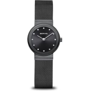 BERING Reloj de cuarzo para mujer con caja de acero inoxidable de 26 mm con acabado en gris y esfera negra, correa milanesa, cristal de zafiro y resistencia al agua de 5 ATM BERING Reloj de cuarzo para mujer con caja de acero inoxidable de 26 mm con acabado en gris y esfera negra, correa milanesa, cristal de zafiro y resistencia al agua de 5 ATM