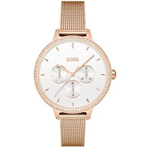Boss Reloj Analógico de Cuarzo multifunción para Mujer con Correa de Malla de Acero Inoxidable Color Oro Rosado Boss Reloj Analógico de Cuarzo multifunción para Mujer con Correa de Malla de Acero Inoxidable Color Oro Rosado