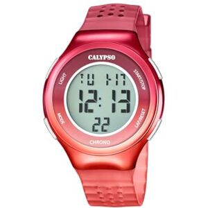 CALYPSO Reloj Digital Hombre y Mujer Unisex de Caucho Rojo Cristal de Alta Resistencia Fecha y Calendario, Cronógrafo, Doble Horario, Luz, Alarma, 12 y 24 Horas Color Splash CALYPSO Reloj Digital Hombre y Mujer Unisex de Caucho Rojo Cristal de Alta Resistencia Fecha y Calendario, Cronógrafo, Doble Horario, Luz, Alarma, 12 y 24 Horas Color Splash