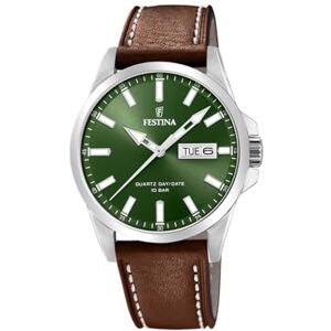 Festina Reloj Hombre Analógico de Cuero Movimiento de Cuarzo Calendario Cristal Mineral de Alta Resistencia Resistente al Agua 10 ATM Elegante y Clásico Festina Reloj Hombre Analógico de Cuero Movimiento de Cuarzo Calendario Cristal Mineral de Alta Resistencia Resistente al Agua 10 ATM Elegante y Clásico