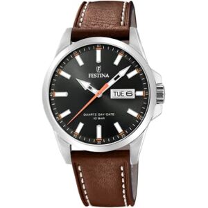 Festina Reloj Hombre Analógico de Cuero Marrón Movimiento de Cuarzo Calendario Cristal Mineral de Alta Resistencia Resistente al Agua 10 ATM Elegante Festina Reloj Hombre Analógico de Cuero Marrón Movimiento de Cuarzo Calendario Cristal Mineral de Alta Resistencia Resistente al Agua 10 ATM Elegante